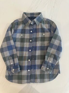 New Classic Boys Plaid Button-Up Shirt - Blue/Gray/Green